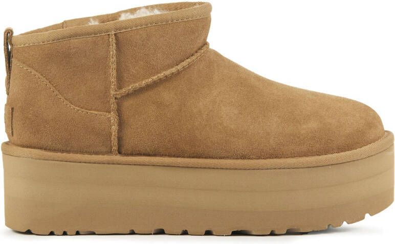 UGG Enkellaarsjes Dames Laarzen Damesschoenen Suède Ultra Mini Platform Cognac