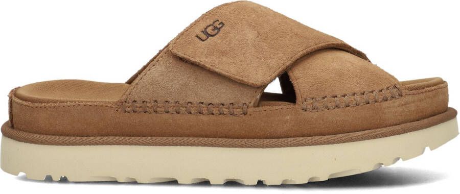 UGG Slippers Dames W Goldenstar Cross Slide Maat: 41- Materiaal: Suède Kleur: Cognac