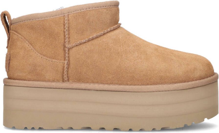 UGG Vachtlaarzen Dames W Classic Ultra Mini Platform Maat: 41- Materiaal: Suède Kleur: Cognac