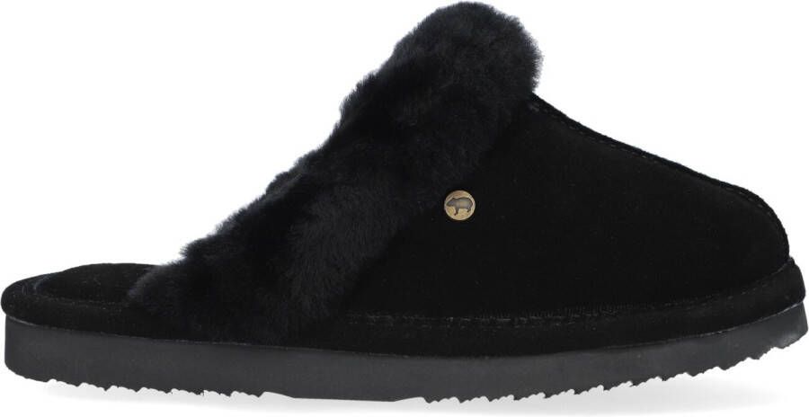 Warmbat Pantoffels Dames Sloffen Instappers Wol Harde zool Open hiel Lismore Zwart - Foto 4