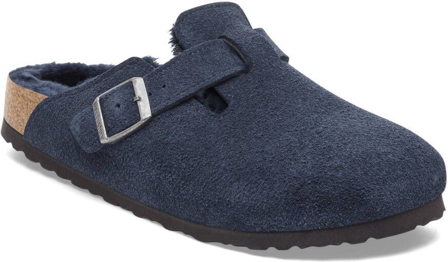 Birkenstock Boston Suede Shearling Sandalen Regular blauw