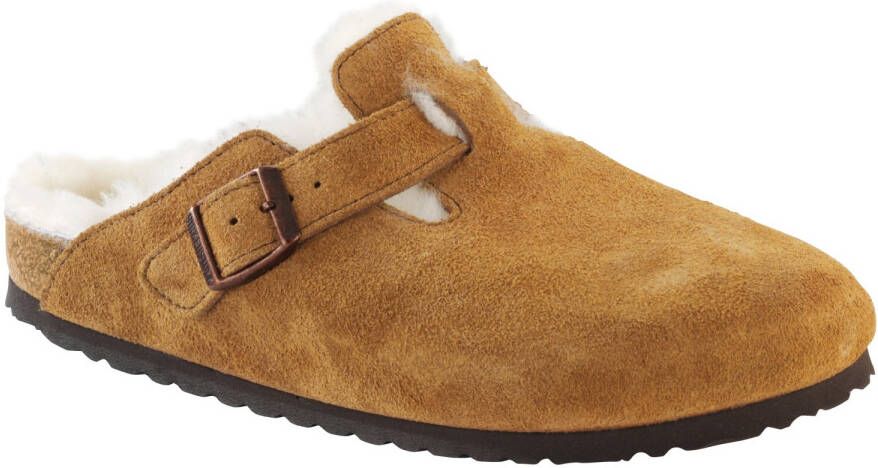 Birkenstock Boston Suede Shearling Sandalen Regular bruin