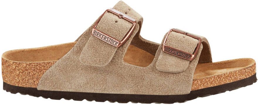 Birkenstock Kid's Arizona Suede Leather Sandalen Narrow beige bruin