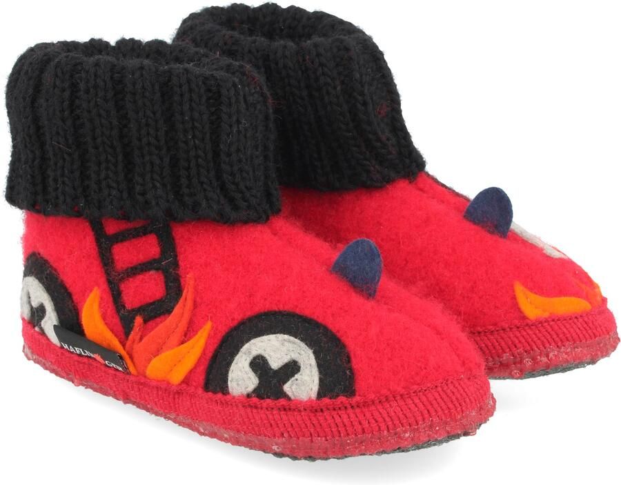 Haflinger Kid's Hüttenschuh Feuerwehr Pantoffels rood