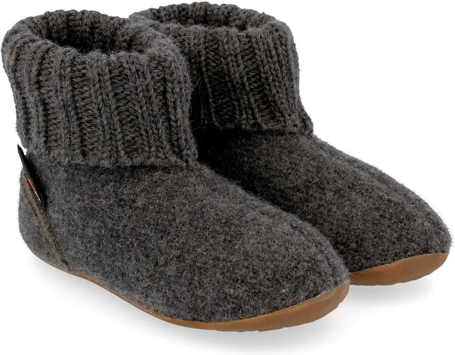 Haflinger Karlo Sokpantoffel Antraciet 30 Vilt Kinderpantoffel Gummyzool warm om de enkels