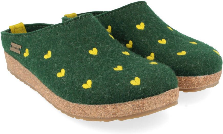 Haflinger Women's Grizzly Cuoricini Pantoffels groen