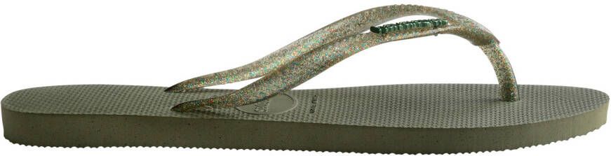 Havaianas Women's Slim Logo Metallic Sandalen olijfgroen