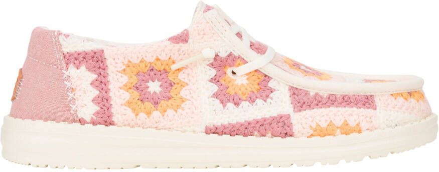 HeyDude Women's Wendy Cottage Crochet Sneakers wit roze