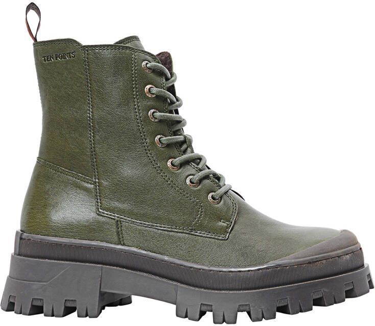Ten Points Women's Jenny Lace Boots Tanned Leather Winterschoenen olijfgroen grijs