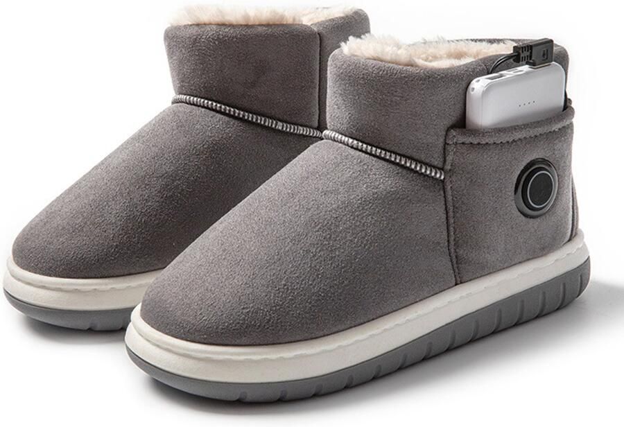 1 paar Verwarmde Winter Snowboots Beige USB Oplaadbare Warmte Laarzen-Zachte Pluche Binnenvoering-Antislip Ondergedeelte-Ideaal voor Thuisgebruik en Koude Kantoordagen