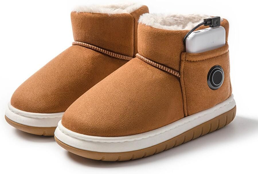 1 paar Verwarmde Winter Snowboots Beige USB Oplaadbare Warmte Laarzen-Zachte Pluche Binnenvoering-Antislip Ondergedeelte-Ideaal voor Thuisgebruik en Koude Kantoordagen
