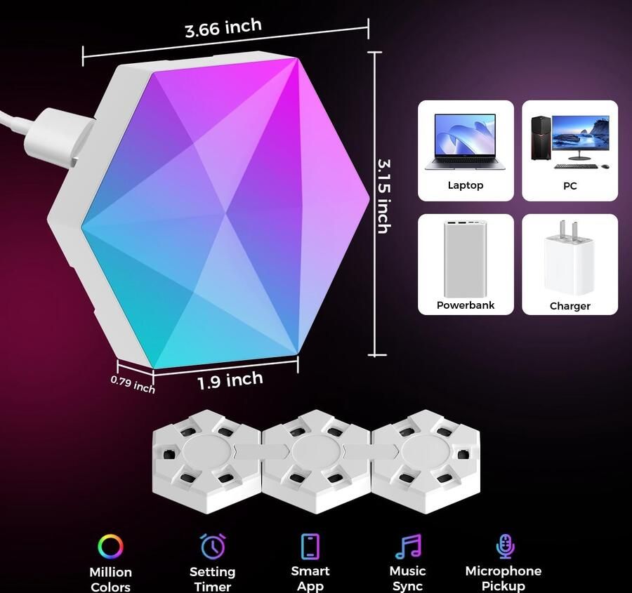 10-delige LED-wandlamp set hexagonale vorm RGB muziek synchronisatie voor gamers