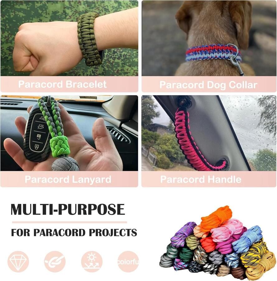 18-delig paracord set 10 voet voor armbanden sleutelhangers en hondenriemen