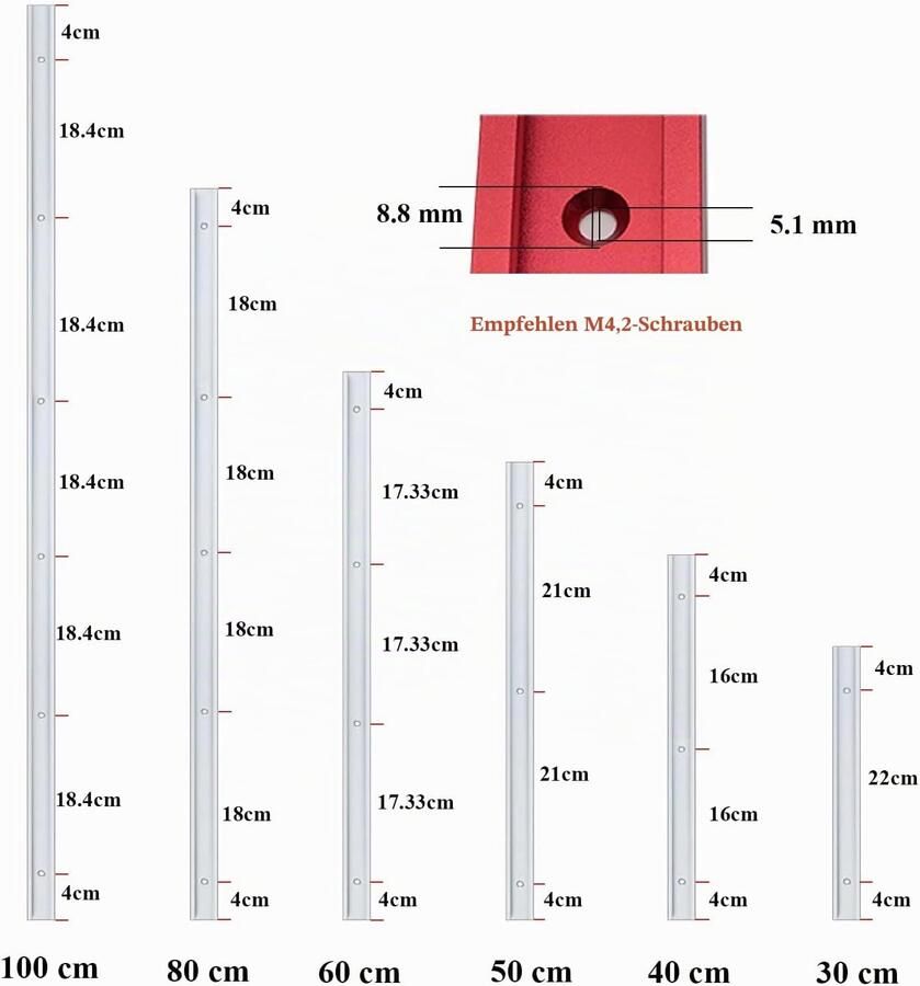 2-delige set aluminium T-profielen met M8 schroefdraad M8 schroeven met knop zelfsnijdende schroeven voor houtbewerkingssjablonen 300 mm