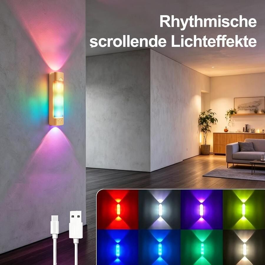 2 LED-nachtlampjes met bewegingssensor oplaadbaar magnetisch 7 kleuren draadloze wandlampjes