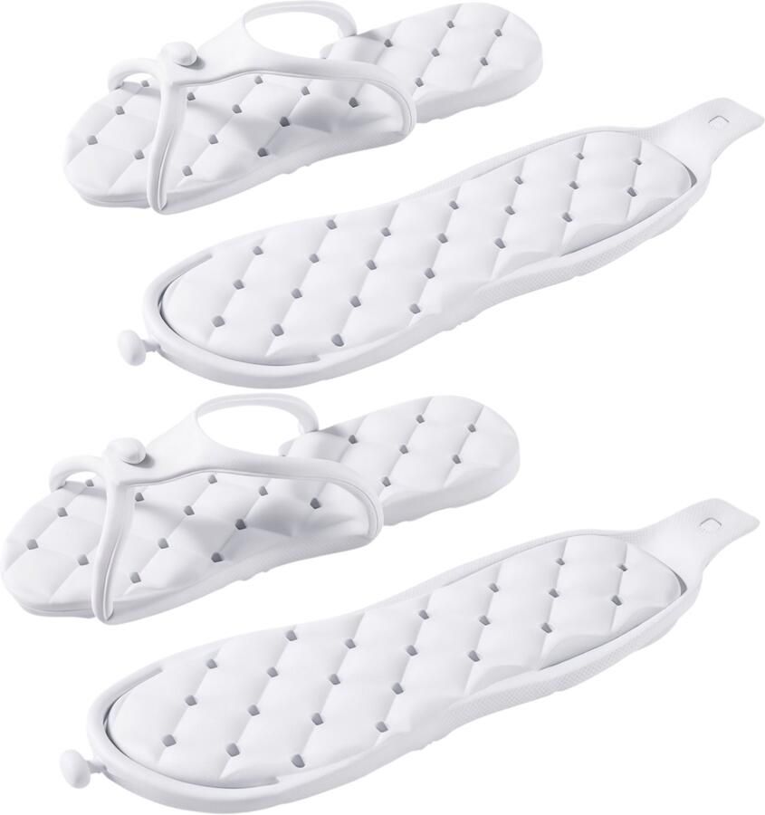 2 paar opvouwbare teenslippers badslippers reisslippers waterslippers eva zacht snel drogend antislip met afvoergaten maat l zool en xl zool voor hotel reis strand sauna douch wit