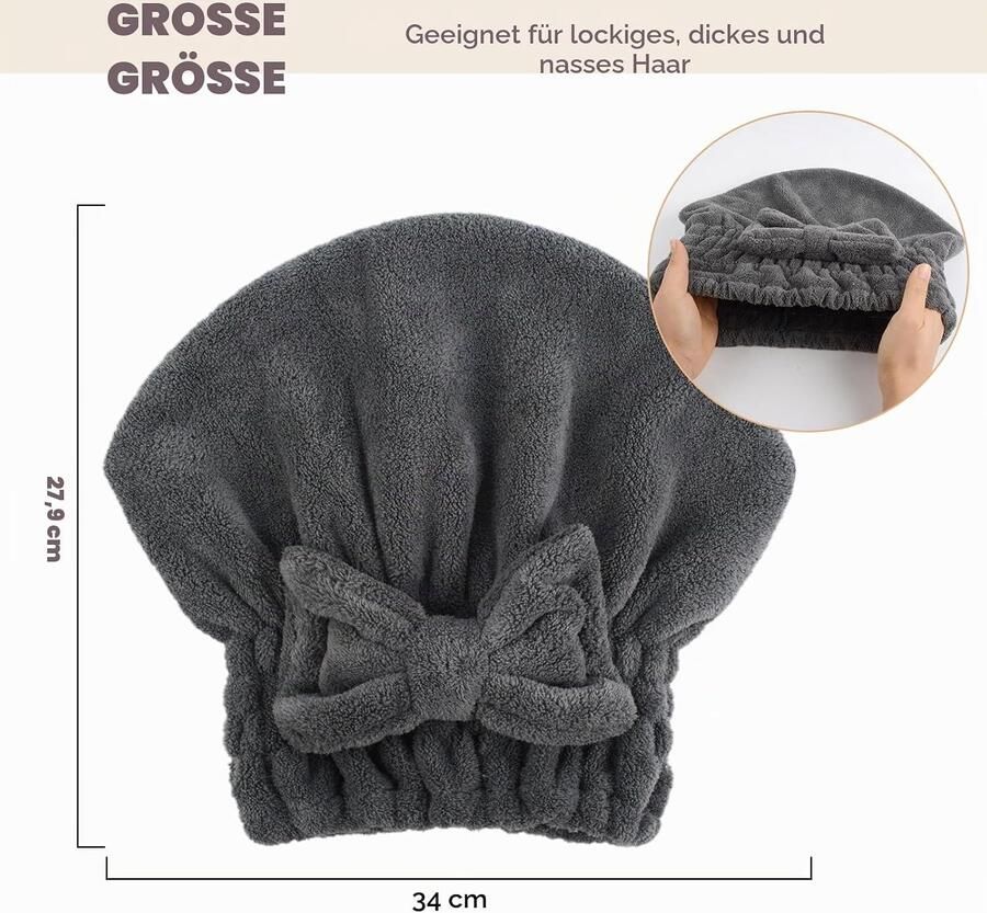 2 x Microvezel handdoek voor haar donkergrijs