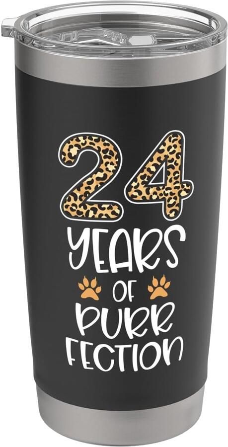 24 jaar kattenliefde 24e verjaardag gevlekte print dubbelwandige thermobeker