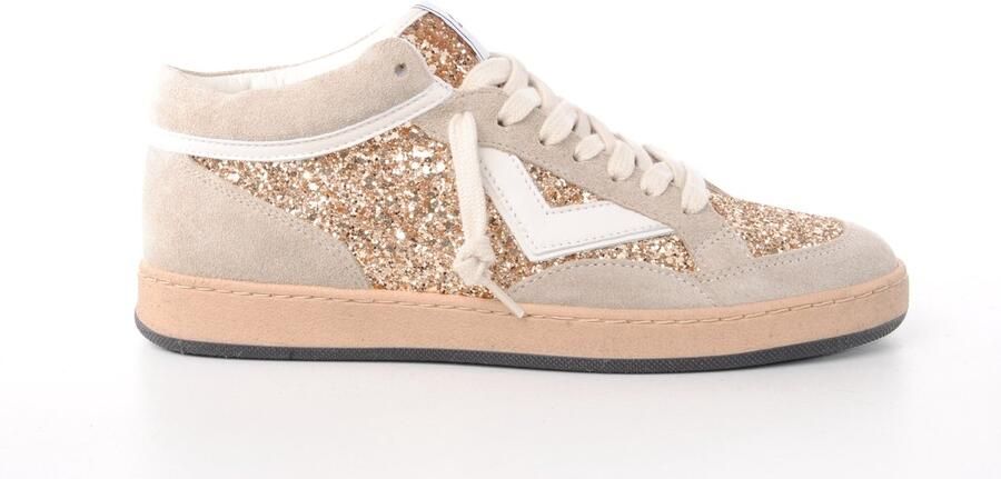 4 12 dames sneaker Play Mid D suède en glitter beige goud
