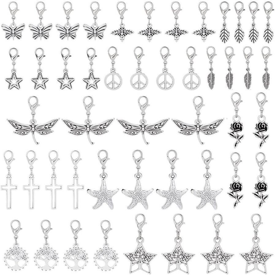 48 Stuks Legering Schoenclips Hangers in 12 Stijlen Antiek Zilver Ster Blad en Kruzifix voor Sneakers Canvas Schoenen en Sieraden Maken
