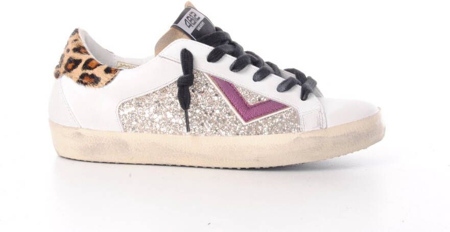 4B12 dames sneakers Suprime wit leer platine glitter
