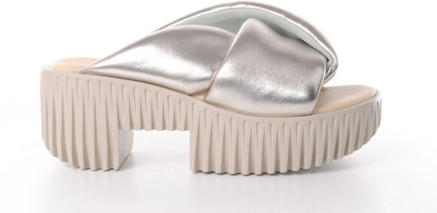 4CCCCEES dames slipper Plia Andia zilver metallic leder