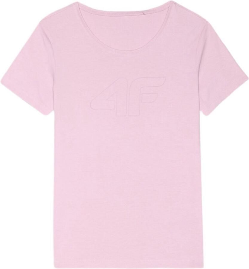 4F Dames T-shirt F1846 Slim Fit Roze 100% Katoen XS Elegant Logo