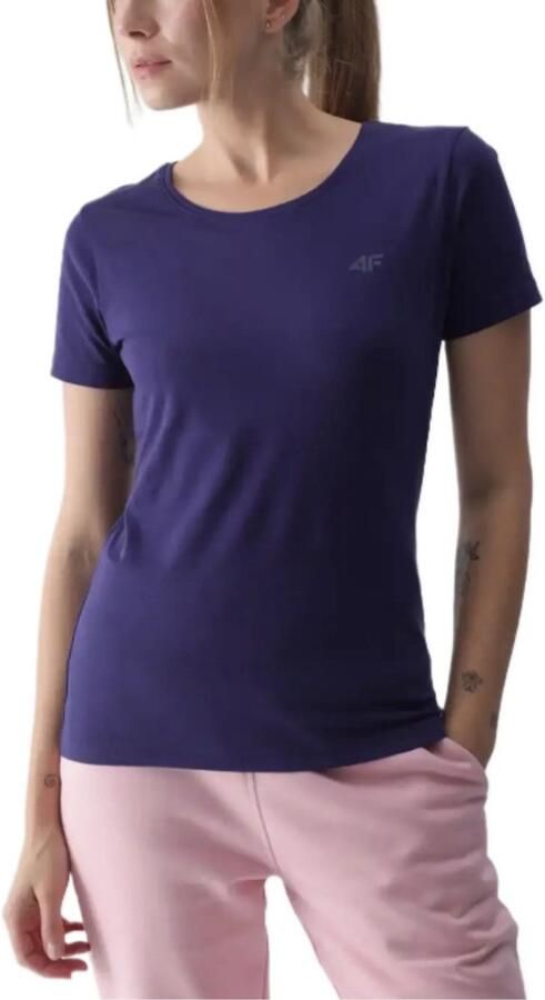 4F Dames T-shirt van katoen marineblauw modern design losse pasvorm