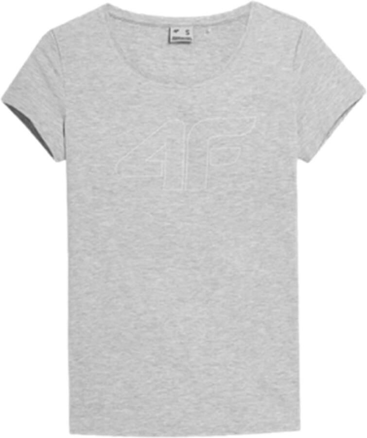 4F Dames T-shirt XXL Grijs Katoen Stijlvol & Comfortabel Minimalistisch Logo Perfecte Pasvorm