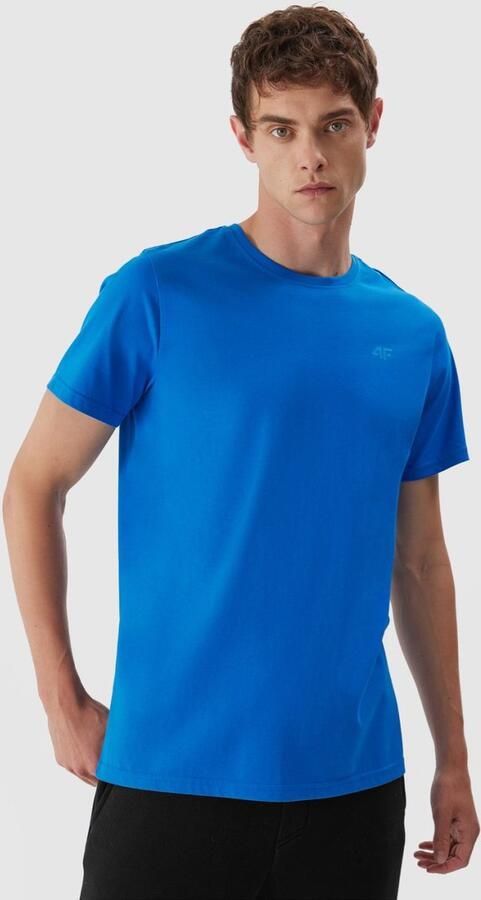 4F Heren T-shirt Effen Blauw Rubber Logo 100% Katoen