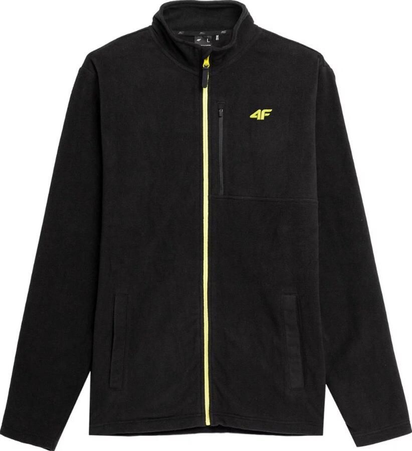 4F Herenfleece met Opstaande Kraag Zwart met Gele Accenten