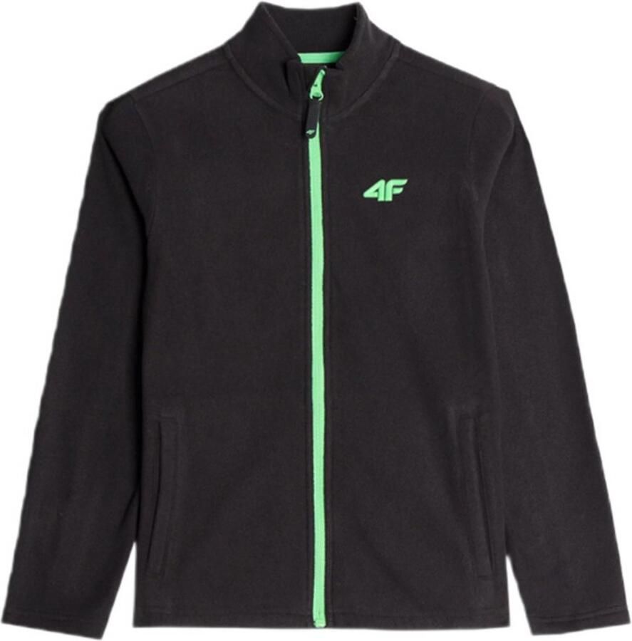 4F Jongens Fleece Trui Zwart met Groene Accenten Stijlvolle Opstaande Kraag Comfortabele Microfleece Warm Technologie