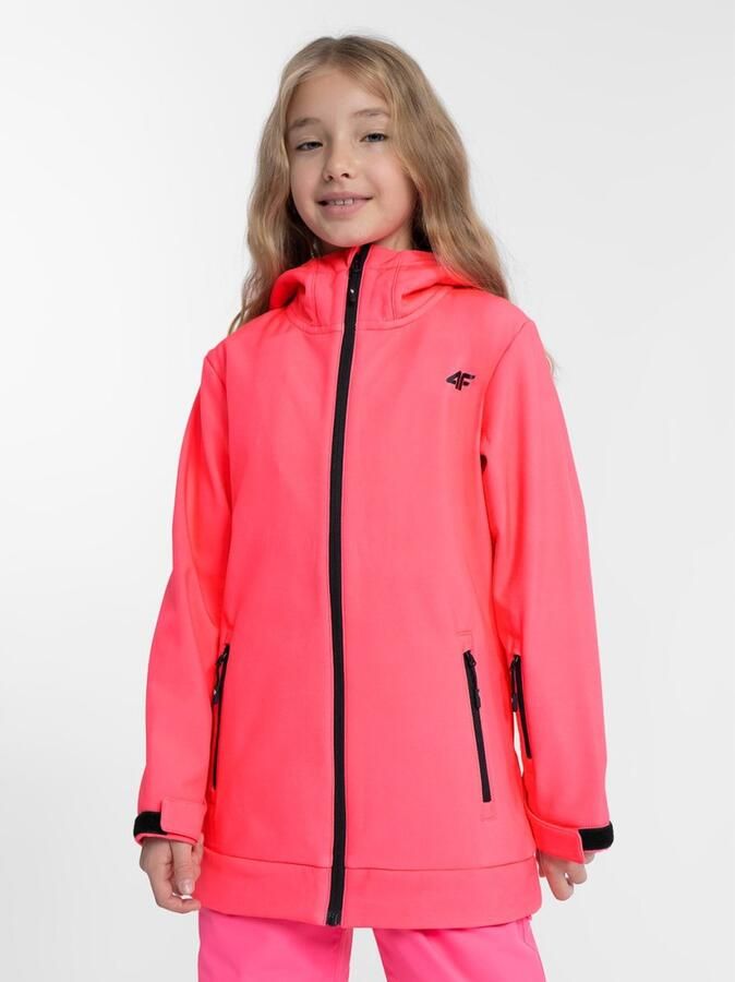 4F Kinderen Winddichte Softshell Skijas met NeoDry 5000 Membrana en Clipbare Capuchon Paarse
