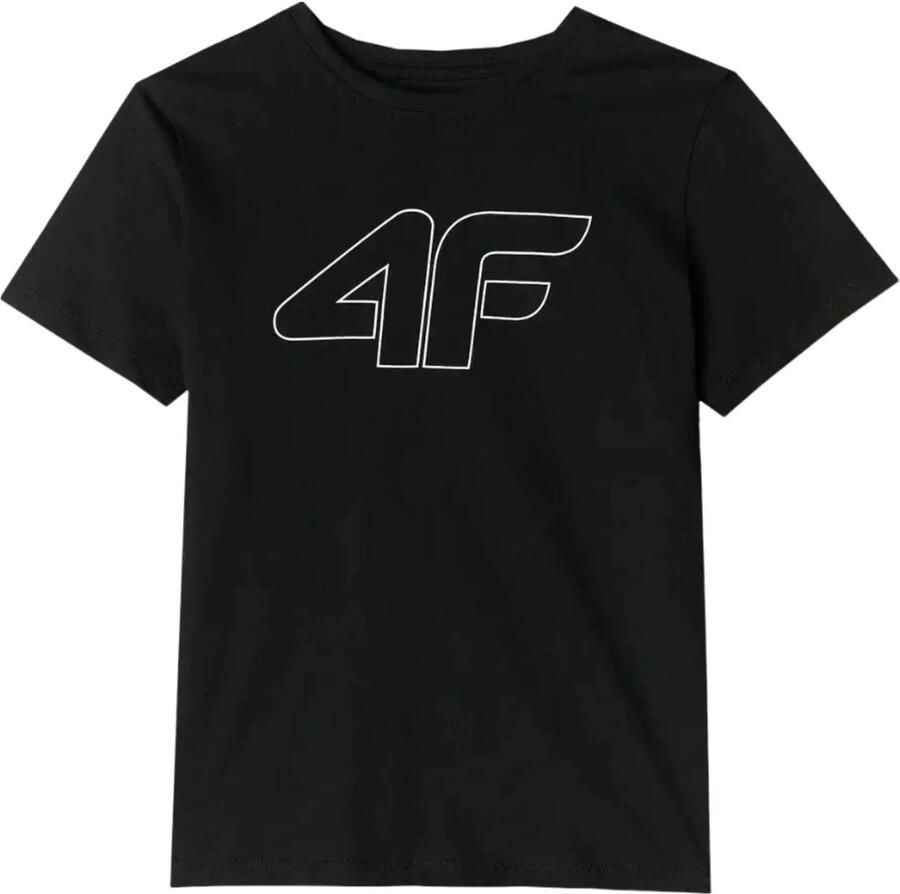 4F Kinder T-shirt Zwart Katoen Slim Fit Groot Logo
