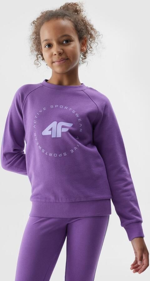 4F Kindersweater Zonder Capuchon Paars Comfortabel Katoenen Ontwerp met Raglanmouwen Perfect voor Sport en Vrije Tijd