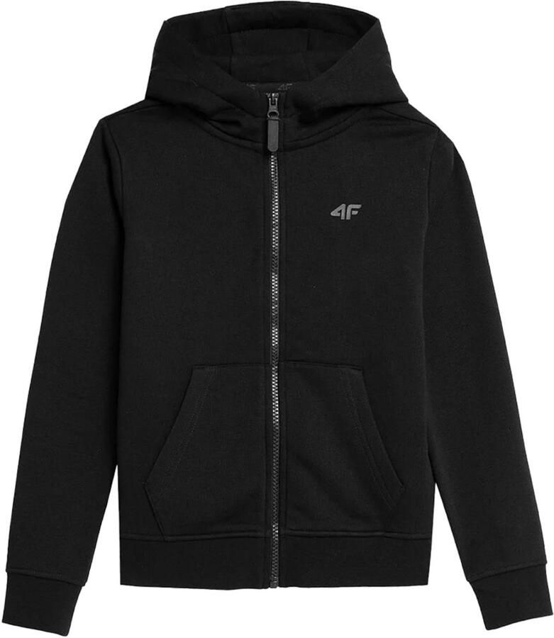 4F Kinderzwarte Hoodie met Capuchon en Rits Comfortabele Katoenen Sweatshirt voor Actieve Meisjes