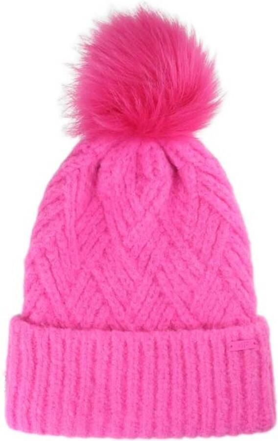 4F Meisjes Wintermuts met Pompon F419 Roze Universele Maat Warm Acryl Design voor Koude Dagen