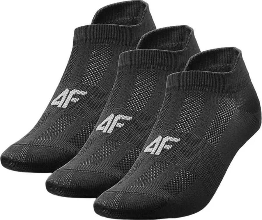 4F Set van 3 Paar Zwarte Unisex Enkelsokken Katoen F