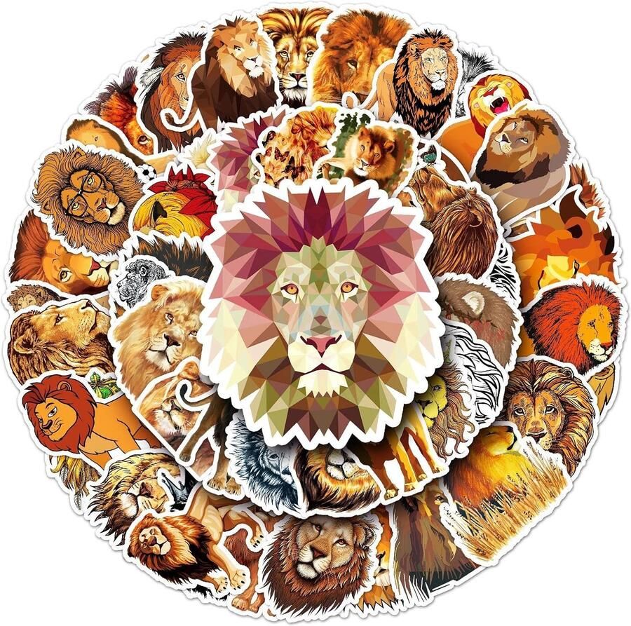 50 Lion Stickers voor fles laptop telefoon gitaar skateboard koffer en fiets