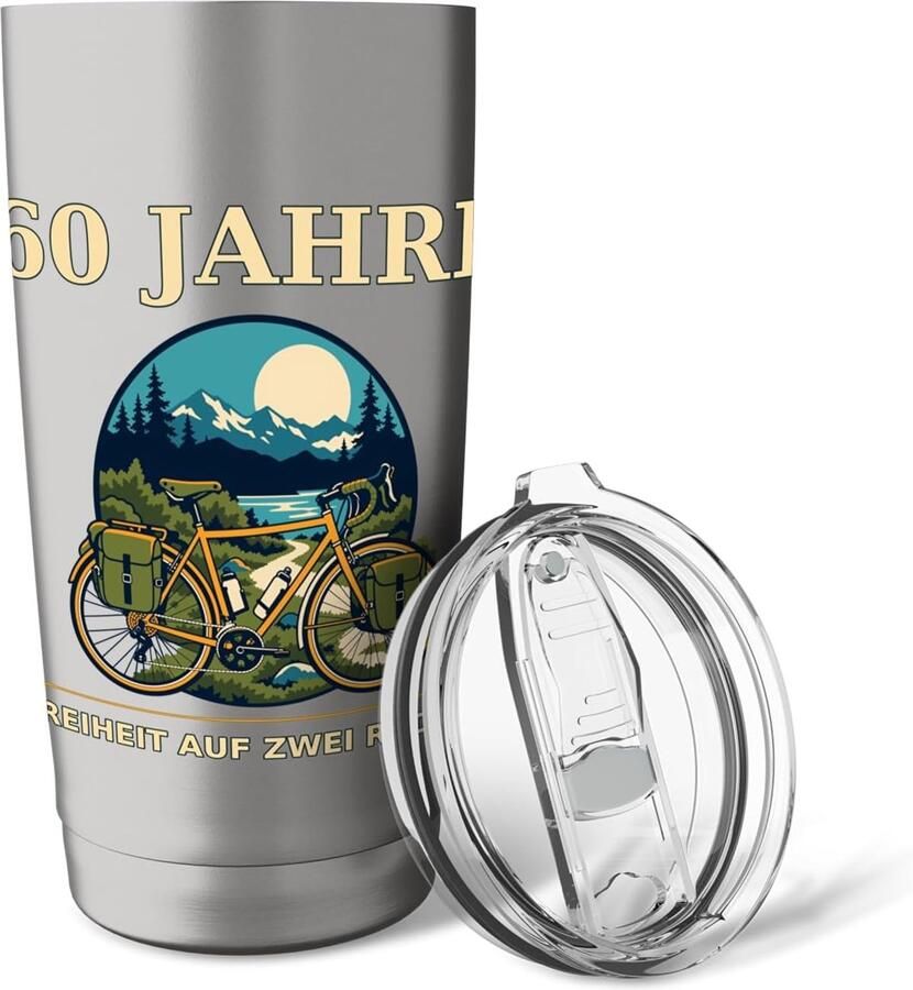 60 jaar fietser Vrijheid op twee wielen dubbele wand thermosbeker