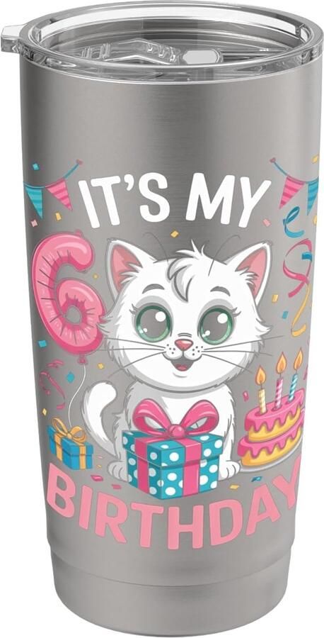 6e verjaardag: schattige kattenfeestje dubbelwandige thermobeker