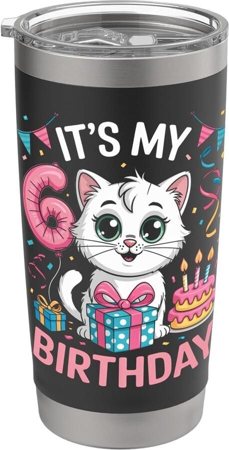 6e verjaardag: schattige kattenfeestje dubbelwandige thermobeker