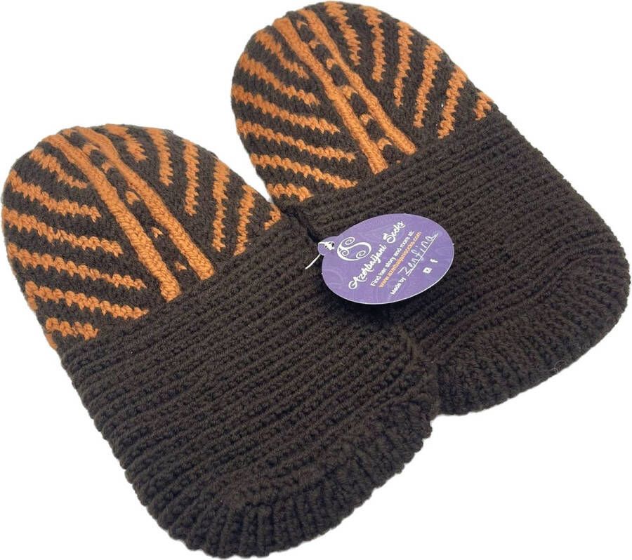 A Sense of Love Handgebreide Schapenwollen Sloffen bruin oranje 4XL