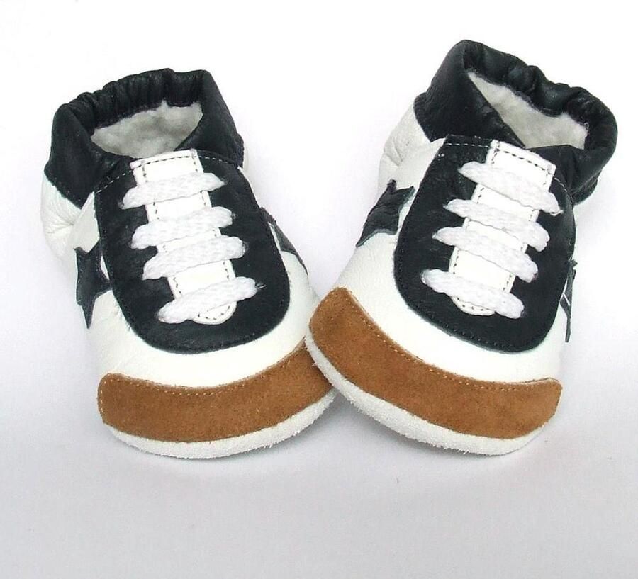 Aapie leren babyslofjes Artic Madrid gevoerd wit blauw maat XXXXL