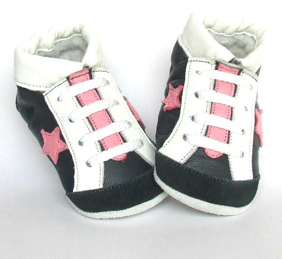 Aapie leren babyslofjes Artic Miami gevoerd wit blauw roze antislip maat XL - Foto 1