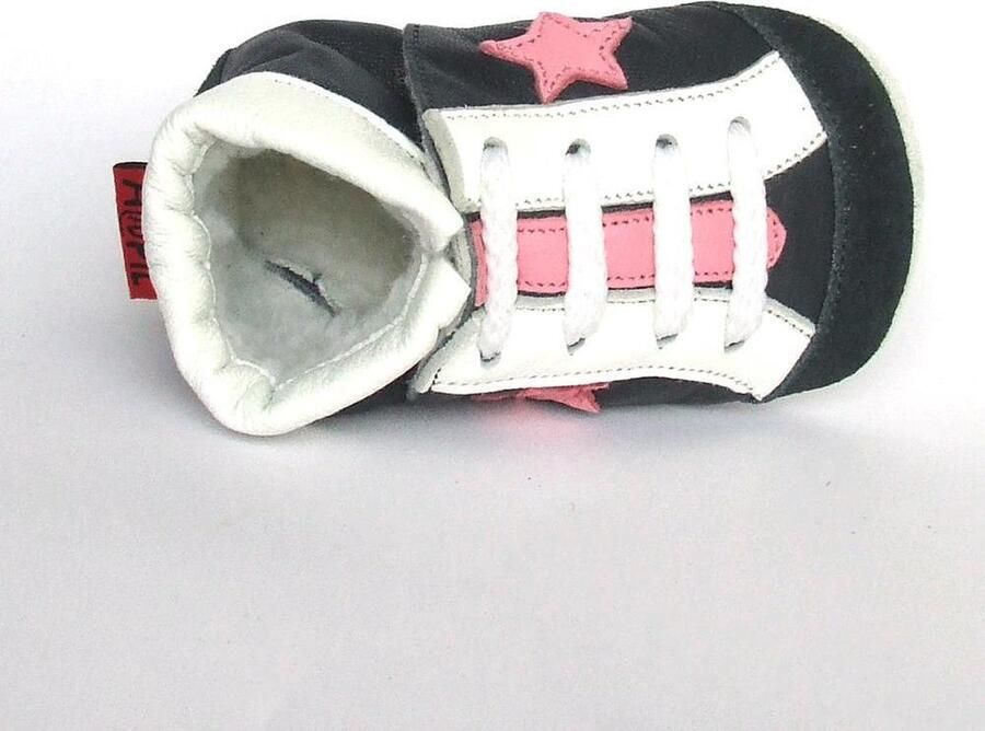 Aapie leren babyslofjes Artic Miami gevoerd wit blauw roze antislip maat XL - Foto 3