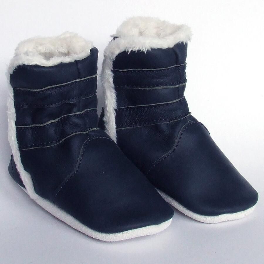 Aapie leren babyslofjes Winterboot Marine laarsjes gevoerd antislip blauw maat M