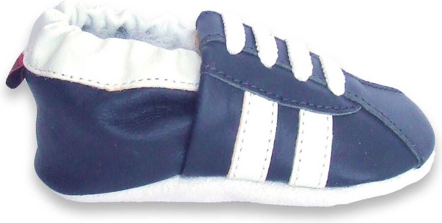 Aapie babyslofjes Sneaker blauw wit slofjes voor baby dreumes leer antislip eerste loopschoentjes maat M