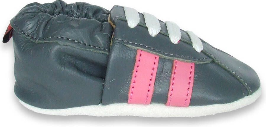 Aapie babyslofjes Sneaker grijs roze slofjes voor baby dreumes leer antislip eerste loopschoentjes maat XL