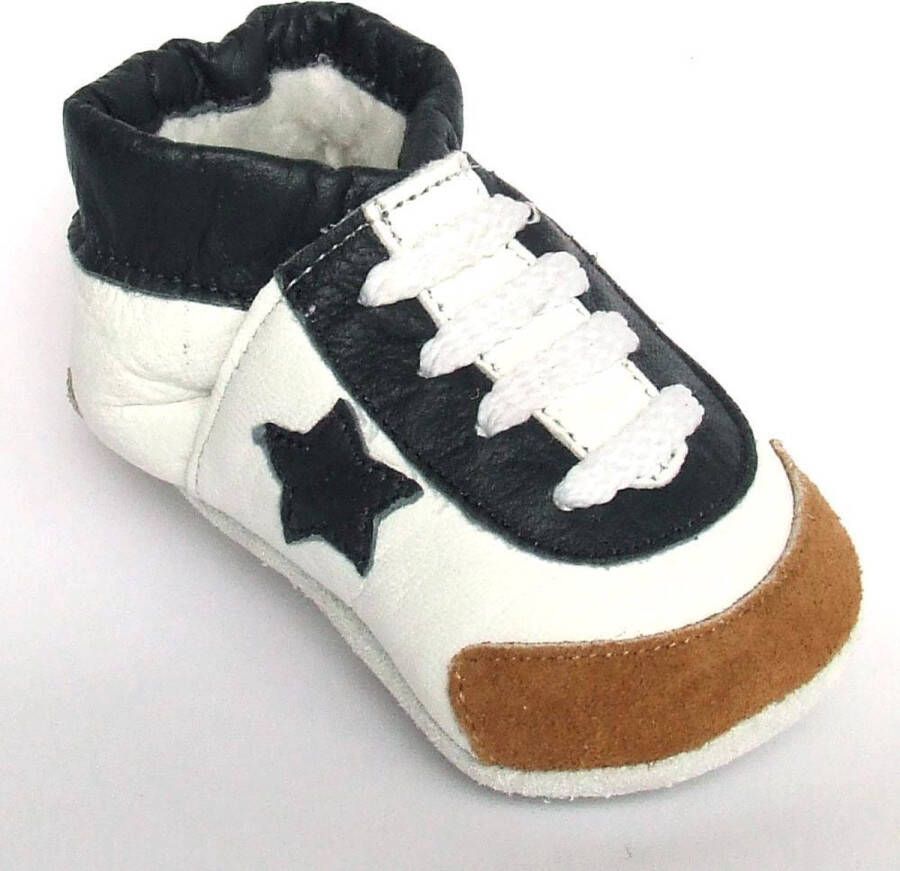 Aapie leren babyslofjes Artic Madrid gevoerd wit blauw maat XXXL